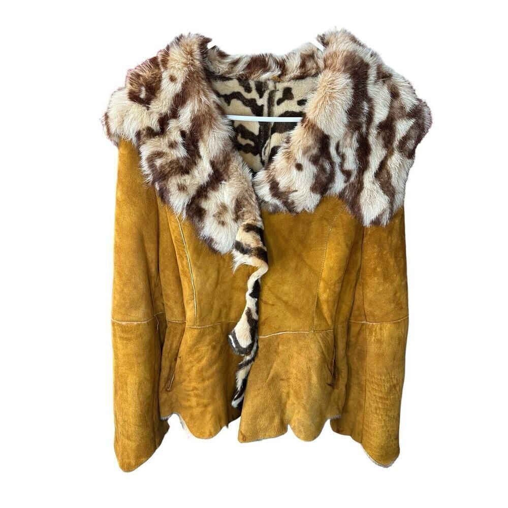 Sergio Danielli Real Shearling Leather Coat Animal print Jacket made in Italy